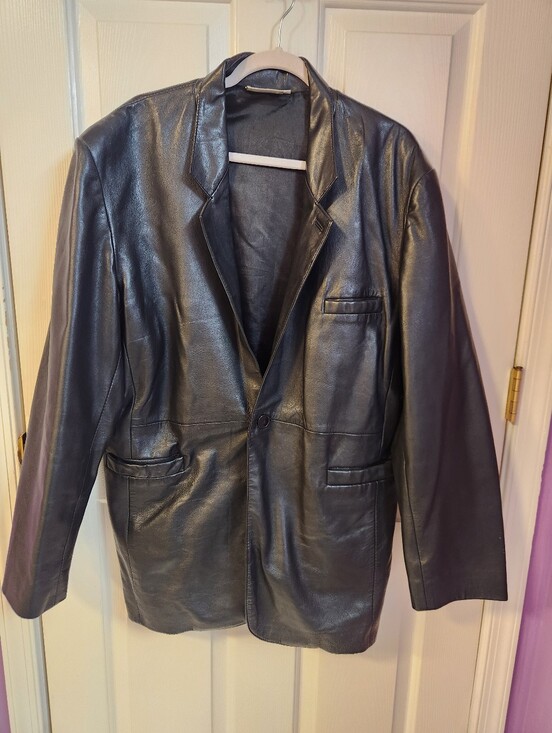 International Male Other - Men's Black Leather Vintage Blazer Jacket